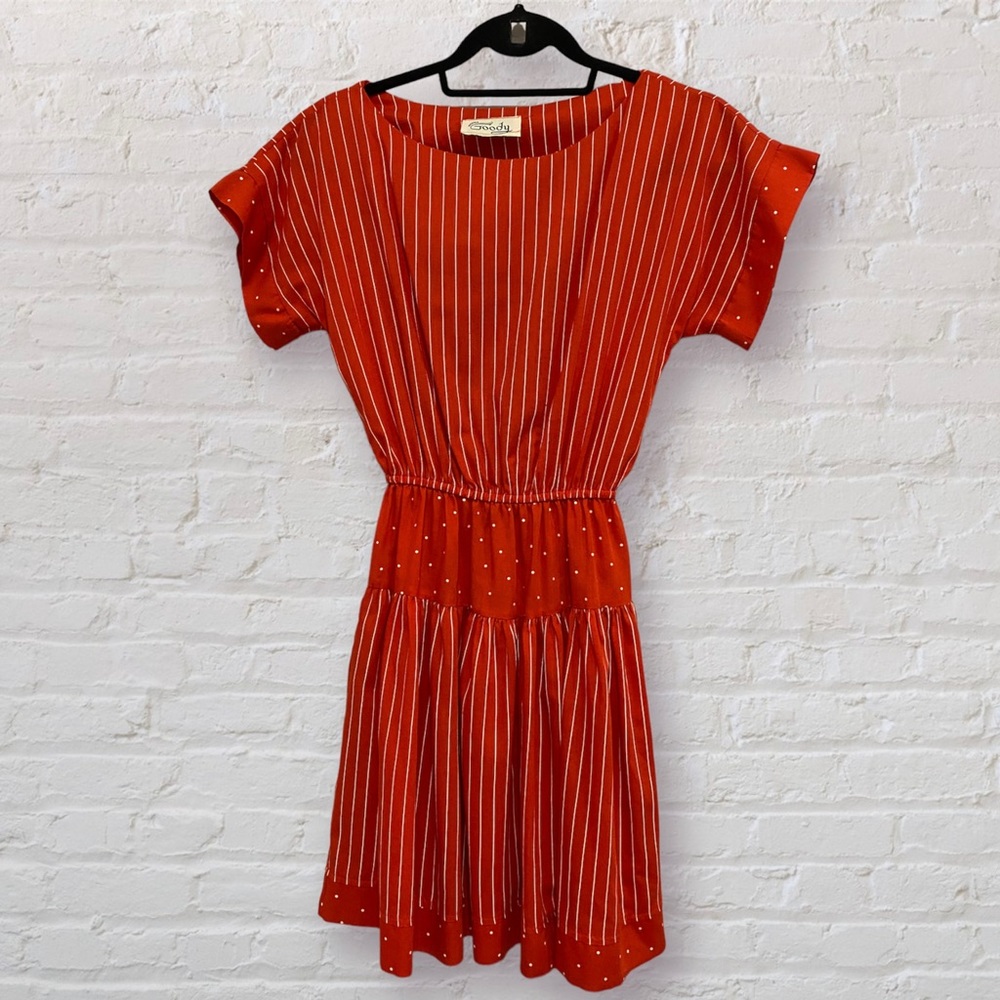 VTG 70s/80s Red Stripe & Polka Dot Dress